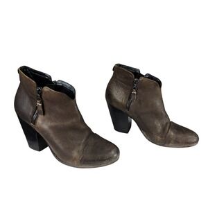 Rag & Bone Ankle Boots 40 10 Women Margot Leather Brown Zips BOHO Western 3.5"
